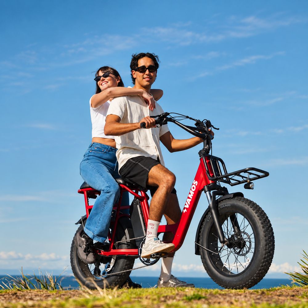 Couple riding a Vamos bicycle